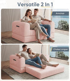 Versatile 2 in1 Loveseat Pink Accent Chair Couch Convertible Boneless Chaise - Image 4