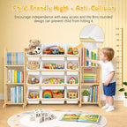 Toy Storage Organizer with Bookshelf – Wooden Toy Organizer with 12 Toy Bins & - Image 4