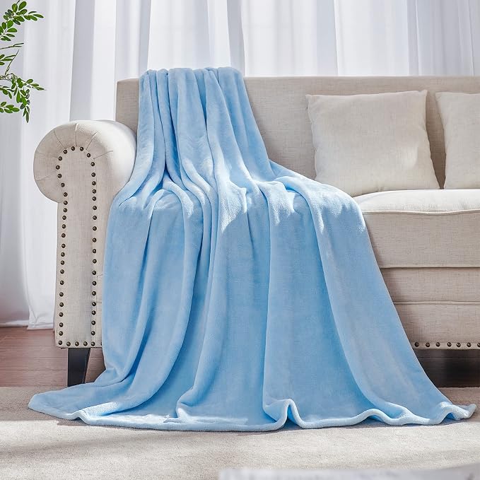 Light Blue Fleece Plush Throw Blanket 60"x80"for Couch Fuzzy Cozy Flannel | by JIAHANNHA