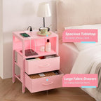 Yoobure Nightstand with Charging Station, LED Night Stand with Fabric Drawers - Image 7