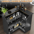 L-Shaped Home Bar Unit with Power Outlet, 4-Tier Corner Liquor Bar Cabinet with - Image 4