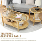 RUSTOWN Rattan Coffee Tables, 2-Tier Oval Boho Cocktail Tables, Mid Century - Image 8