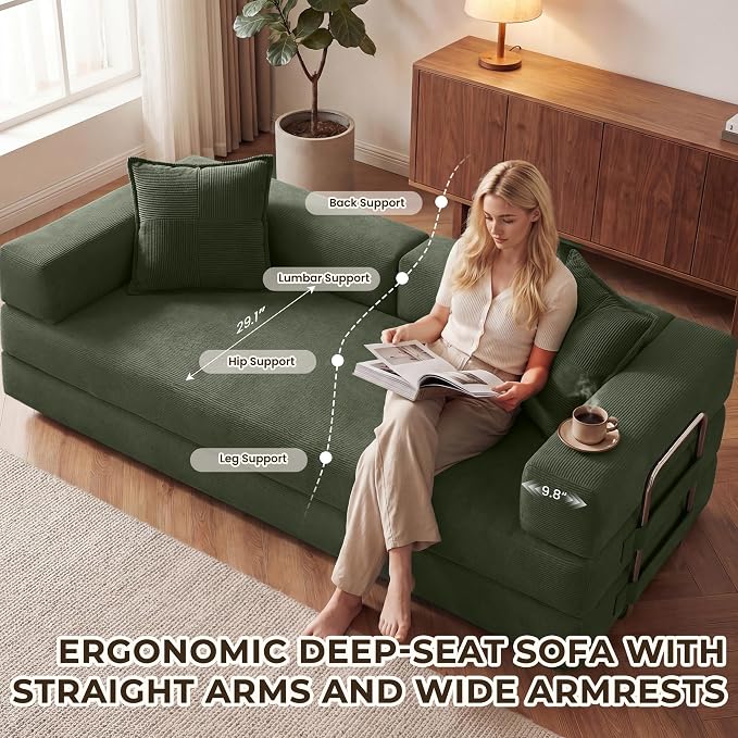 GRUSIGN 78 Inch Convertible Sofa Bed, 5-in-1 Futon Sofa Bed Pull Out Couch - Image 6