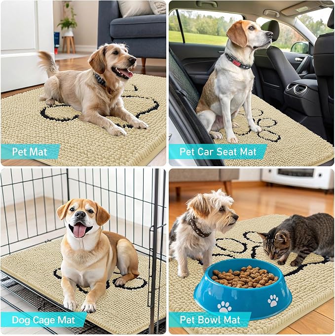OLANLY Dog Door Mat for Muddy Paws 30x20, Paw Print Design Chenille Mud Mat | - Image 7