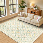 PLHXFR Area Rug Living Room: 4x6 Floral Washable Boho Carpet Beige Multi | by PLHXFRSoftAreaRugs