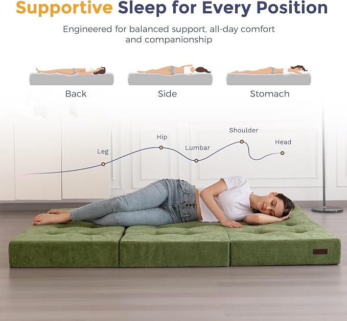 MAXYOYO 6" Folding Sofa Bed for Floor, Tufted Tri-Fold Floor Mattress - Image 9