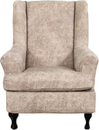 KRFOONN Wing Chair Slipcovers 2 Piece Stretch Leather Look Wingback Chair by KRFOONN
