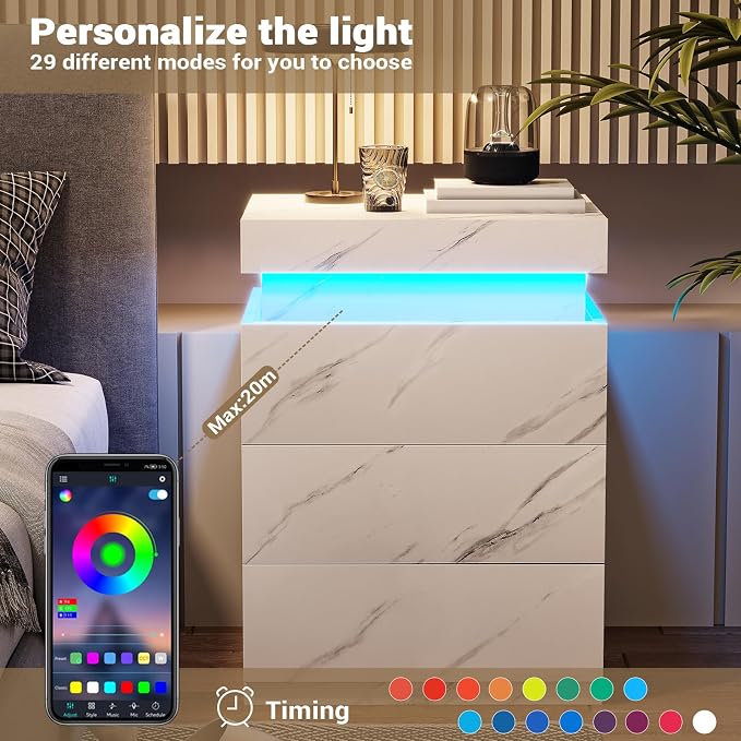 ADORNEVE Nightstand with Charging Station and LED Lights, Night Stand with - Image 5