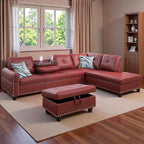 97.5" Red L Shaped Couch Set Leather, Modular Sectional Couches - Image 9