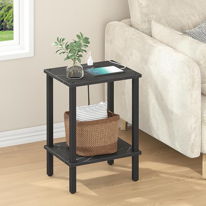 TUTOTAK End Table with Charging Station, Small Side Table, Nightstand Bedside - Image 2