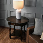Solid Wood Oval End Table with Drawer and Storage Shelf, Vintage Walnut - Image 6