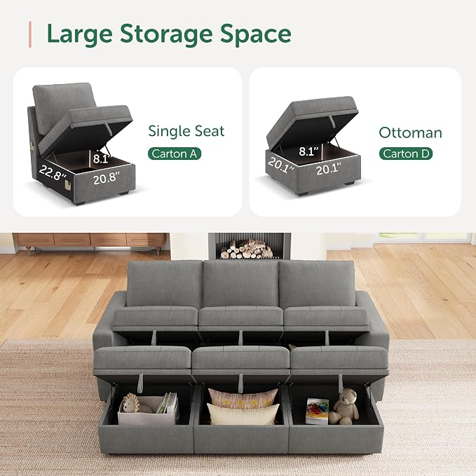 HONBAY Modular Sectional Couch Sleeper Sofa Bed - Image 3