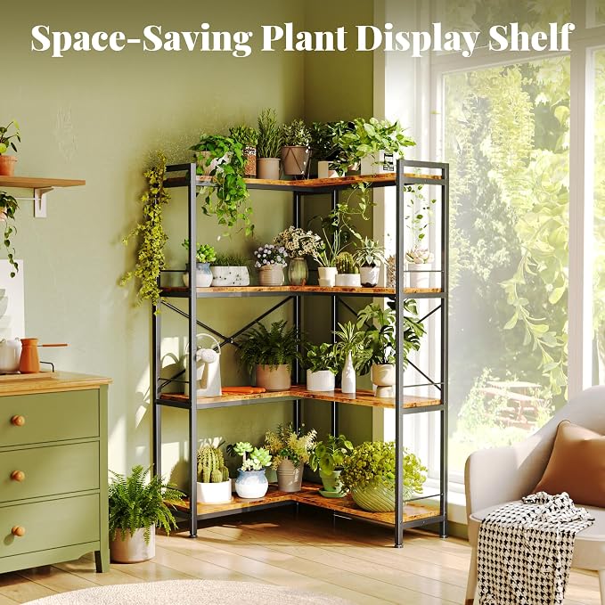Huuger 4 Tier Bookshelf, L Shaped Corner Bookshelf - Image 4