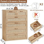 LEYAOYAO Rattan Dresser for Bedroom, Modern 6 Drawers Boho Dressers - Image 3