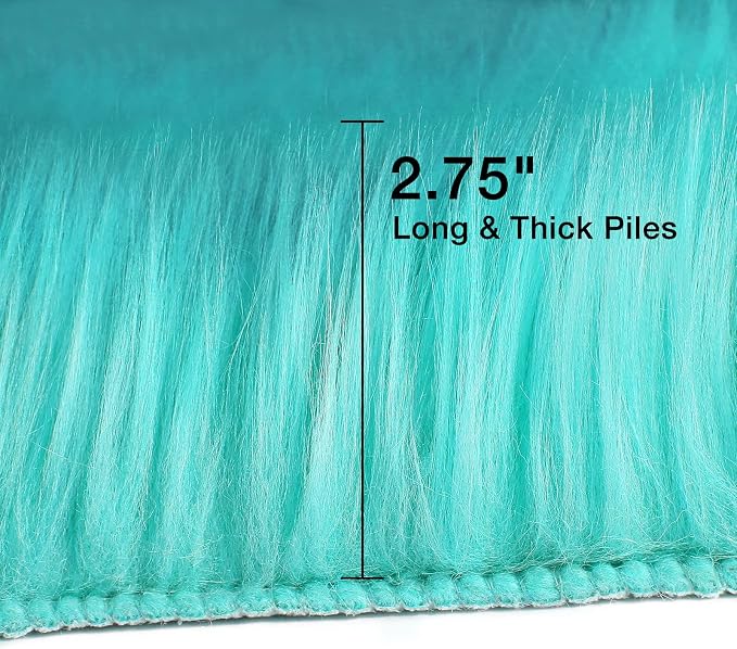 duduta Turquoise Blue Sheepskin Rug 2x3 ft, Small Faux Fur Chair Covers | Shag - Image 2