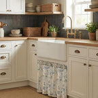 Blue on Beige Linen Kitchen Curtains Rod Pocket 26W X 24L 2 Panels | Elisa - Image 2