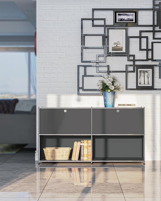Metal Sideboard with 2 Flap Doors, DIY Modern Home Furnishing, Foyer - Image 9
