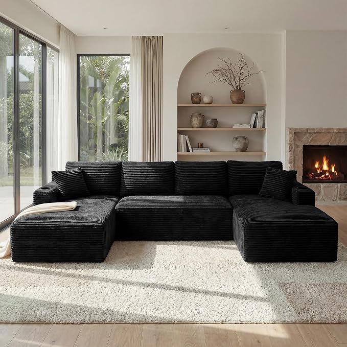 125 Inch Modular Sectional Sofa, Cloud Couch Oversized U Shaped Corduroy Sofa - Image 5
