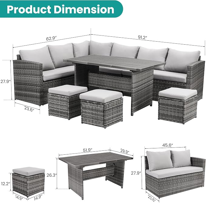 Wumiokio Patio Furniture Set, 7 Pieces Outdoor Patio Furniture - Image 8