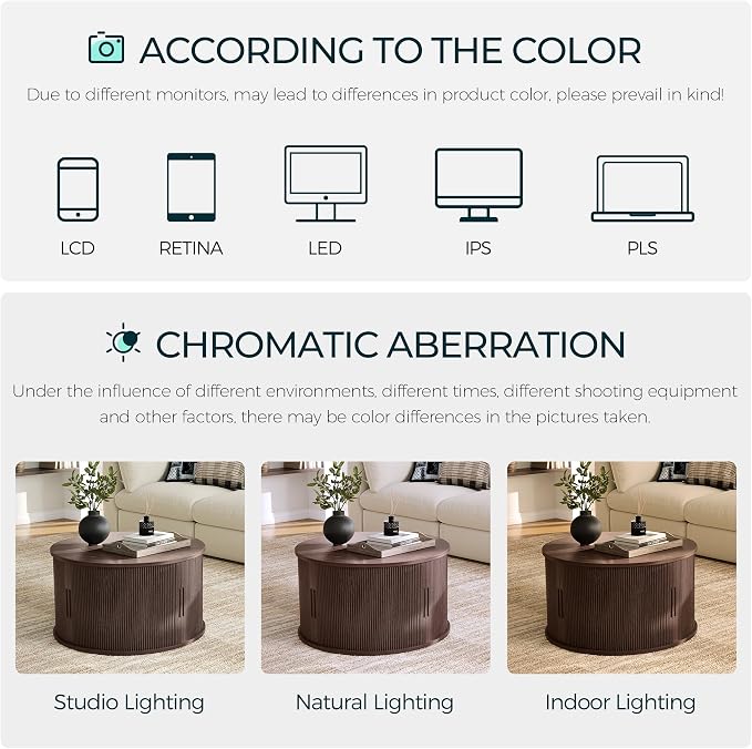 LINSY HOME Round Coffee Table, 31.5" Drum Coffee Table - Image 9