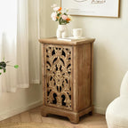 eHemco Vintage Hollow Carved Door End Table, Storage Cabinet - Image 2