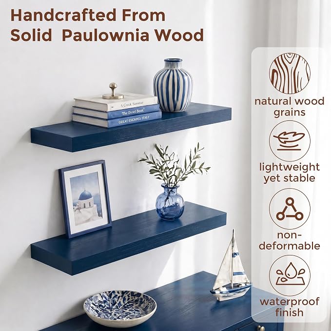 fuqing 20 Inch Floating Shelves | 6.7 Inch Deep Dark Blue Floating Shelves - Image 4