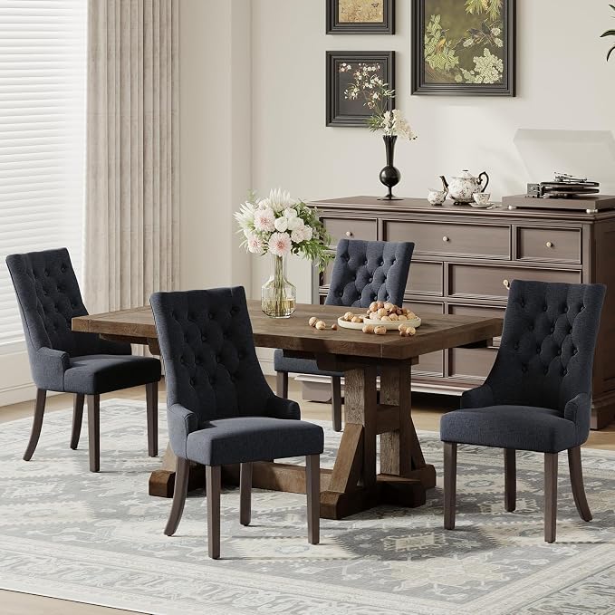COLAMY Fabric Side Dining Chairs Set of 4, Wingback Upholstered Dining Room by COLAMYHOME