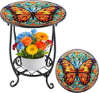 Cinnvoice Outdoor Side Table Round Small Mosaic Patio Accent Indoor End Plant by Cinnvoice