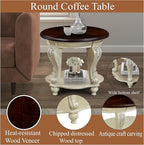Solid Wood End Table, 2-Tier Round Sofa Side Table - Image 4