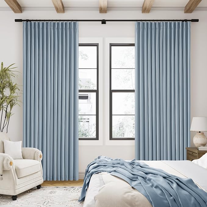 Dusty Blue Linen Black Out 120 Inch Curtains - Image 7