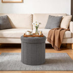 CAROLMADE Round Storage Ottoman, Linen Folding Footrest Stool - Image 7