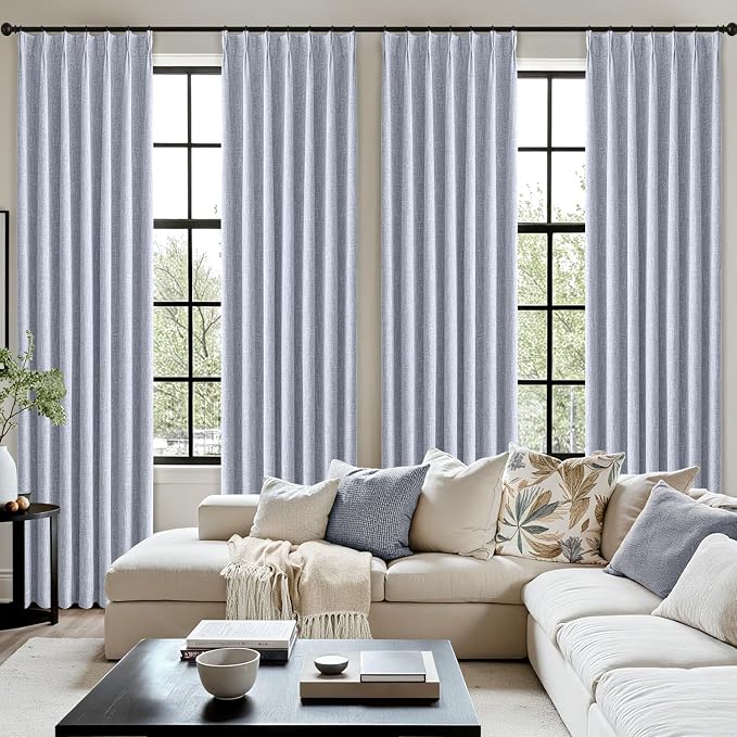 MIULEE Chambray Blue Pinch Pleated 100% Blackout Curtains 40x84 Inches | Room - Image 7