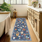 Floral Washable 2x8 Area Rugs Runner Entryway Hallway Blue/Grey | Flower Carpet - Image 8