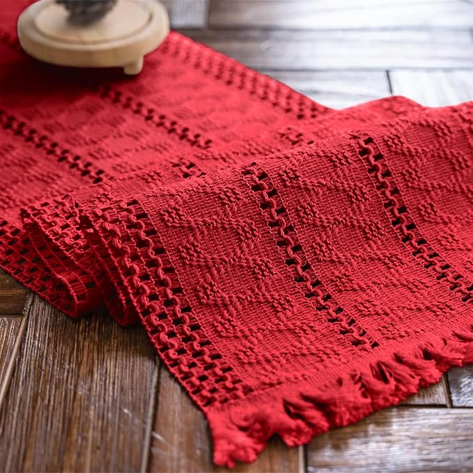 Macrame Table Runner Christmas Red Boho Table Runners - Image 7
