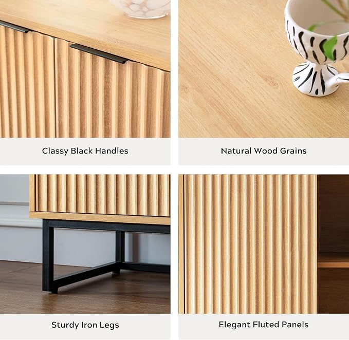 EYYTHUNG Fluted Storage Cabinet Sideboard Buffet Cabinet, Modern Accent Cabinets - Image 4