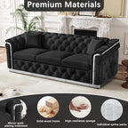 84.6" Luxury Chesterfield Sofa Velvet Tufted Sofa Black and Silver Couch - Image 5