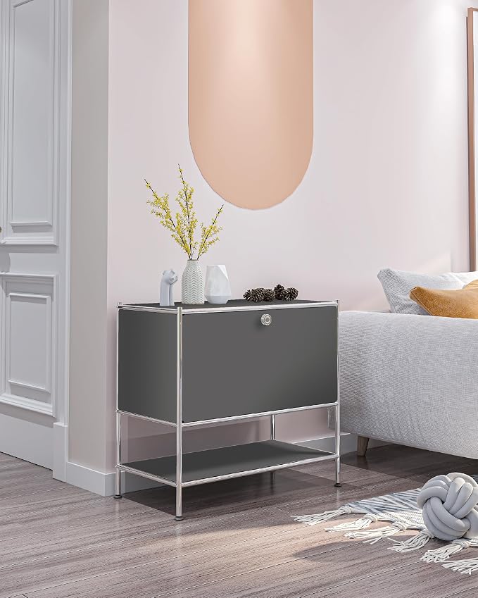 Metal Sidetable with Flap Door, 27.5" Height - Image 2