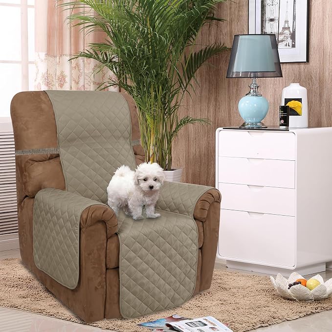 U-NICE HOME Reversible 23''Recliner Small Chair Cover, Khaki/Light Grey | - Image 2