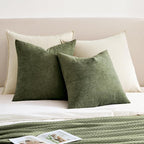 MIULEE Olive Green Chenille Couch Throw Pillow Covers, 18x18 | Set of 2 - Image 4