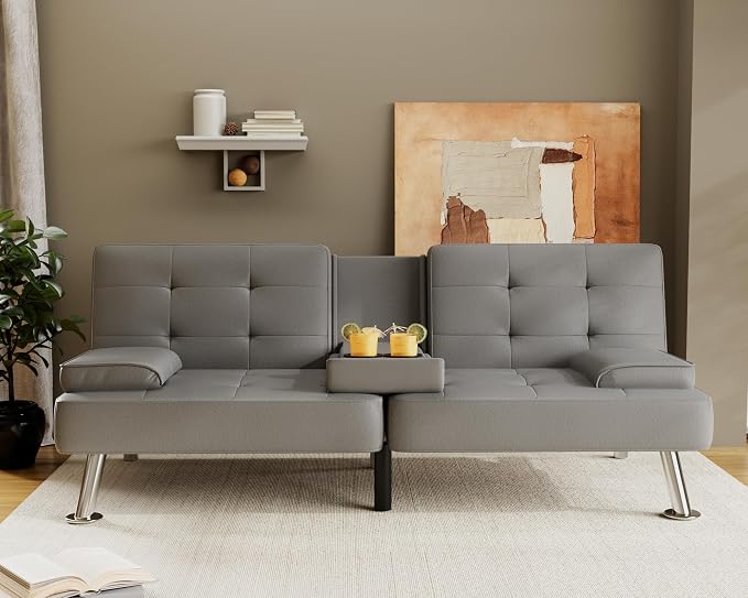 Flamaker Futon Sofa Bed Modern Folding Futon Set PU Leather Convertible - Image 2