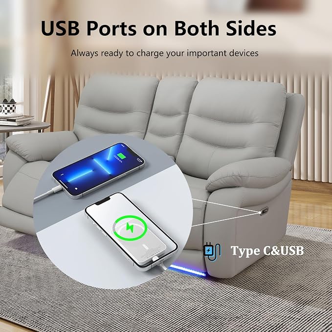 Power Recliner Sofa Set with LED, Air Leather Living Room Furniture Set - Image 3