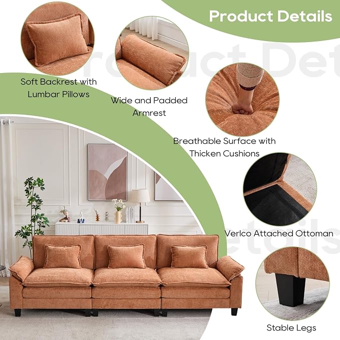 Oprisen 120" Modular Sectional Sofa, Comfy Cloud Couch Sectional, Chenille Sofa - Image 5