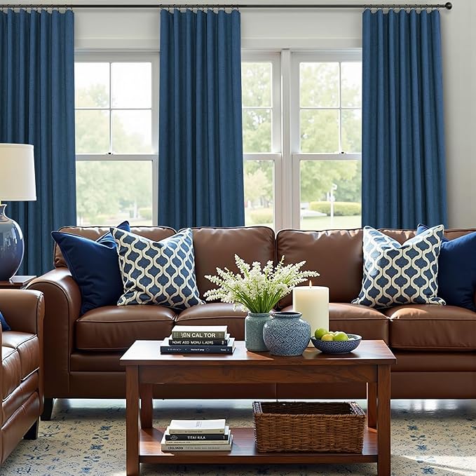 Navy Blue Linen Textured Blackout Curtains 72 Inches Long - Image 7