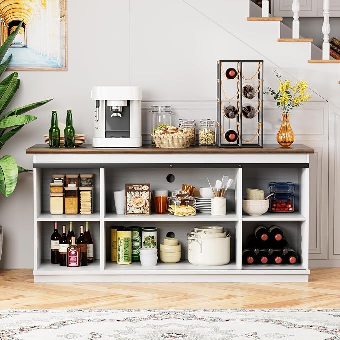 Shahoo Farmhouse Sideboard Buffet Cabinet, Coffee Bar Storage - Image 7