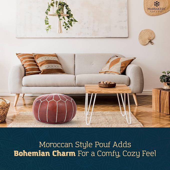 Marrakesh Gallery Genuine Leather Round Pouf Cover - Image 4