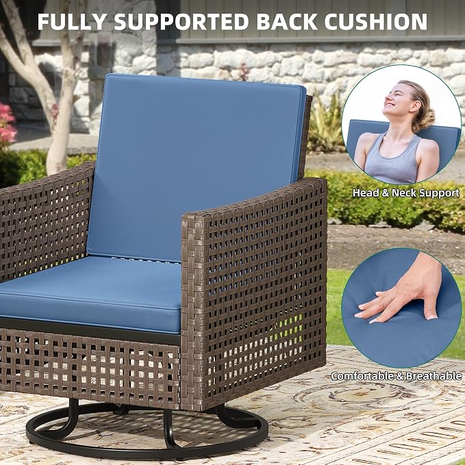 YITAHOME Outdoor Swivel Chair 3 Pieces, Wicker Patio Furniture, Porch Furniture - Image 4