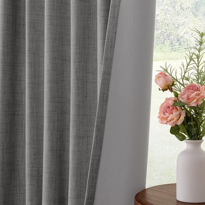 INOVADAY Blackout Curtains, 2-Panel Linen Textured 100% Thermal Insulated Room - Image 6
