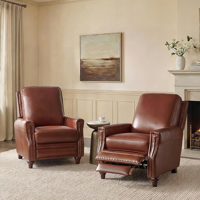 HULALA HOME Genuine Leather Manual Recliner Chairs Set of 2 by HULALAHOME