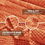Exclusivo Mezcla Soft Waffle Fleece Bed Blanket Queen Size, Burnt Orange | - Image 7