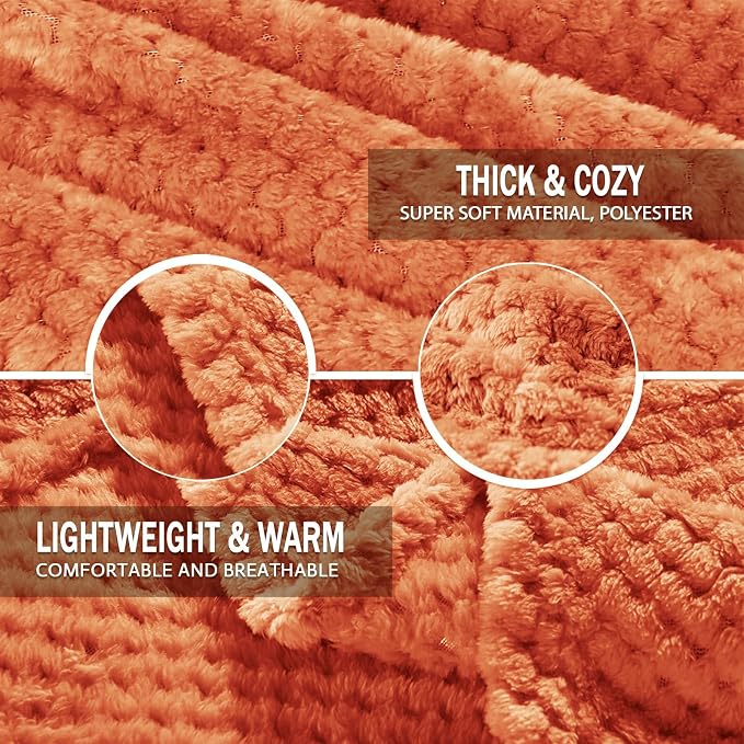 Exclusivo Mezcla Soft Waffle Fleece Bed Blanket Queen Size, Burnt Orange | - Image 7